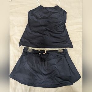 Navy Two-Piece Swim Set with Skirted Bottom